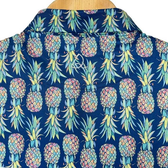 DEOLAX Men's Large Pineapple Print Golf Polo Shirt Blue Tropical Short Sleeve - Picture 6 of 11